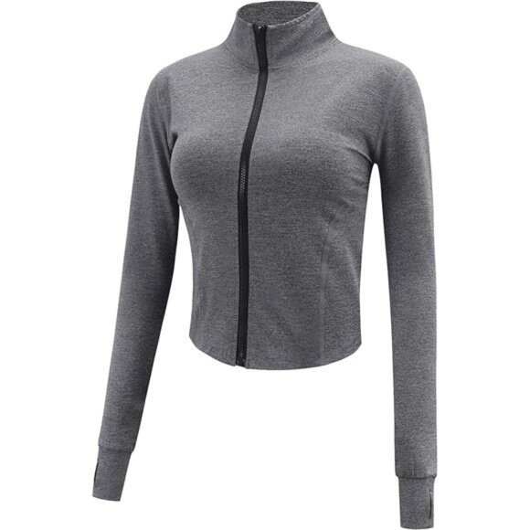 Women's Athletic Full Zip Lightweight Workout Jacket, Dark Grey - Picture 1 of 5
